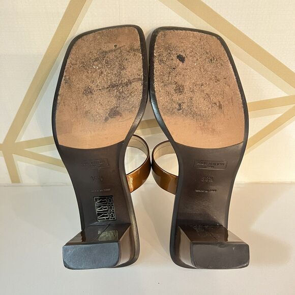 Louis Vuitton Patent Leather Brown Slip On Tassels Sandals Block Heels SZ 36.5 - Picture 8 of 15